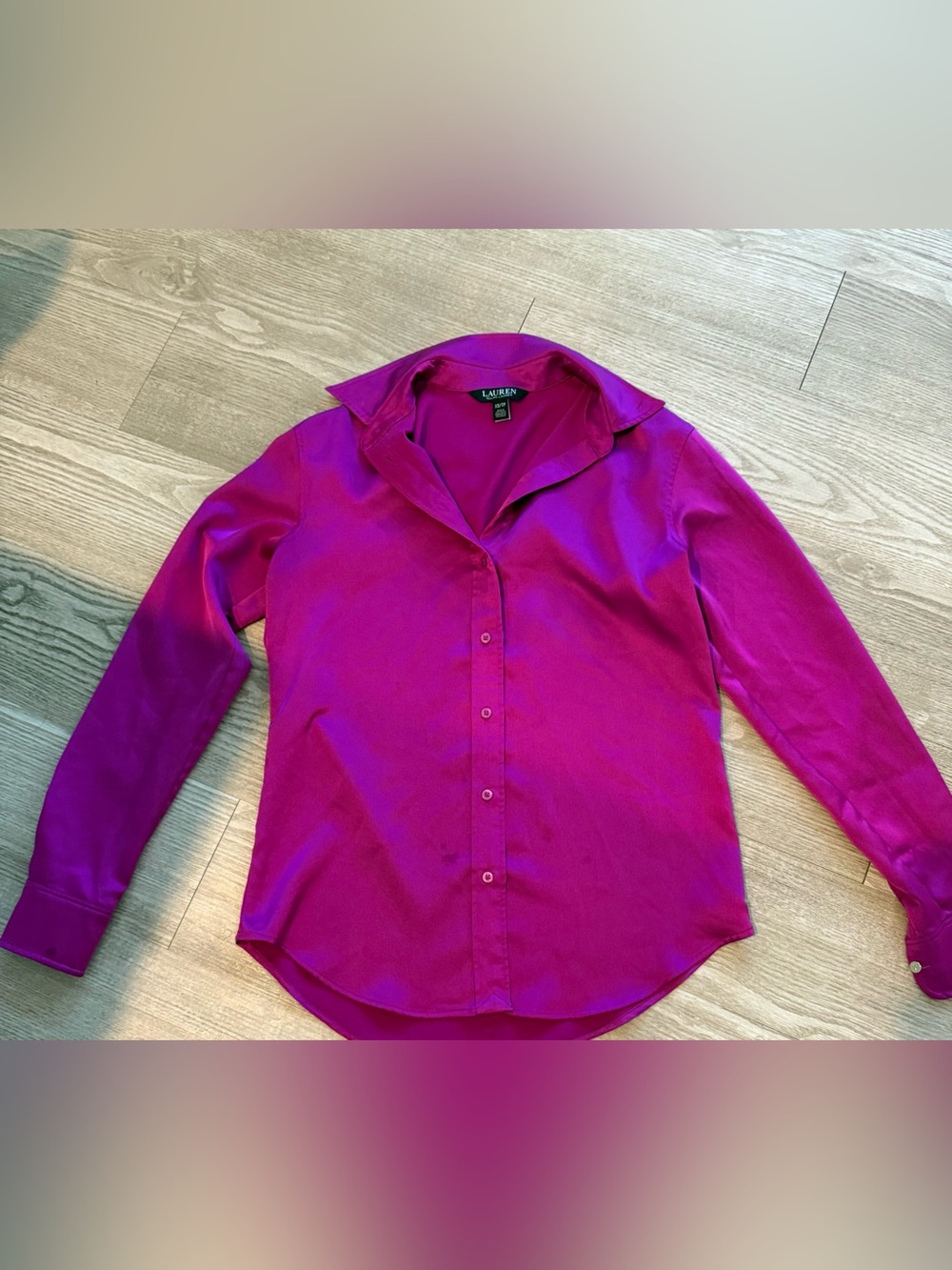 Ralph Lauren Fuchsia Collared Button-Up Blouse Pink Silk Size XS